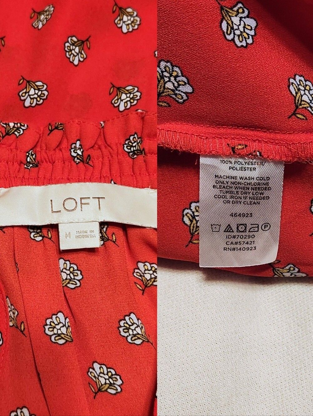 Loft Tiny Floral Shirred Keyhole Halter Sleeveless Red/White Peplum Top Medium - Picture 7 of 8